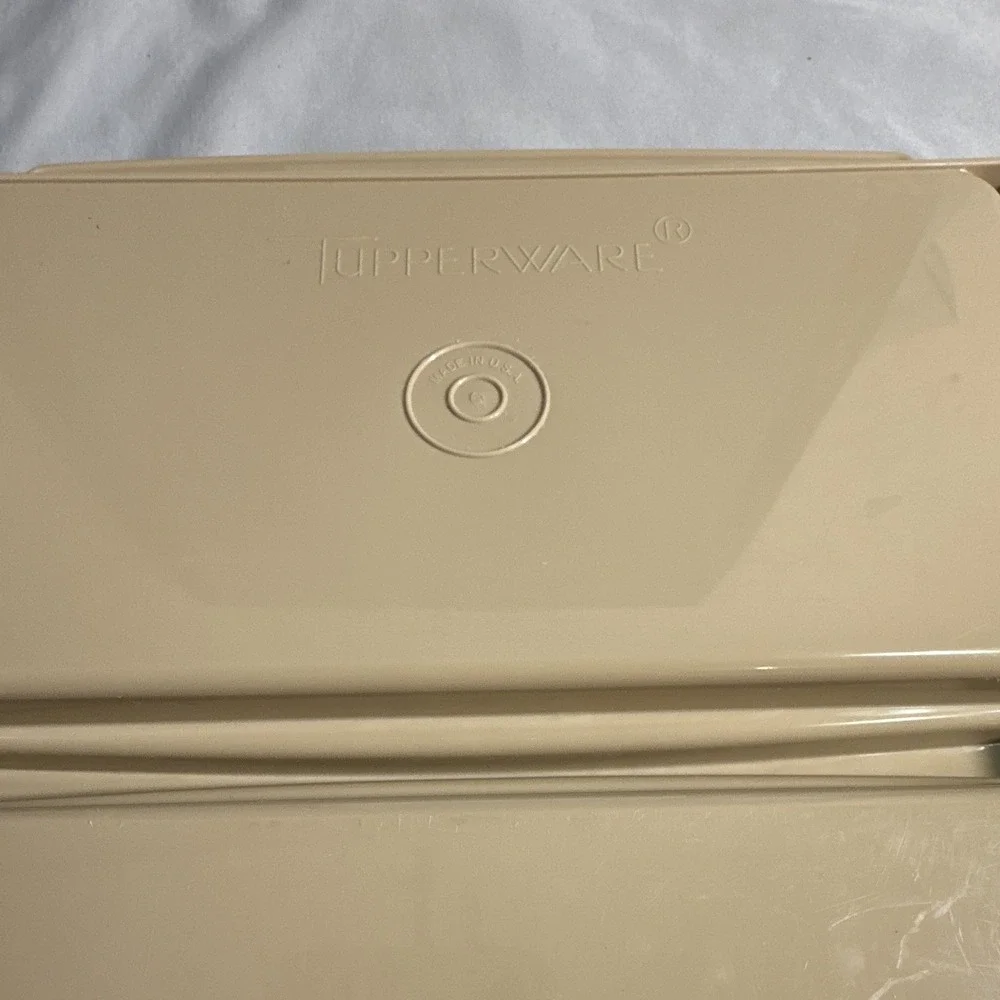 Vintage Tupperware Deviled Egg Keeper Carrier 723 Almond COMPLETE 4pc Set